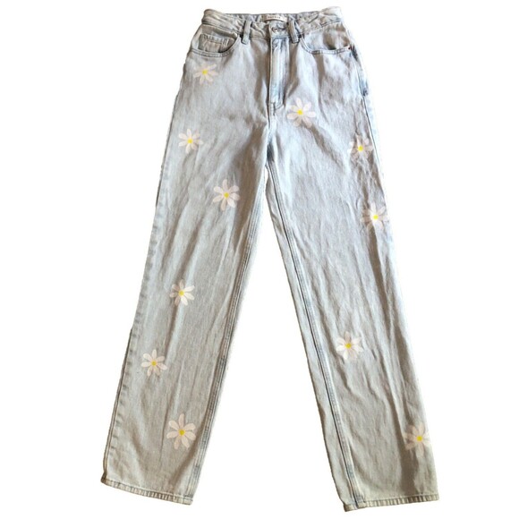 PacSun 90s Boyfriend Daisy Paint Jeans Womens Size 26 Light Wash High Rise Denim - Picture 5 of 15